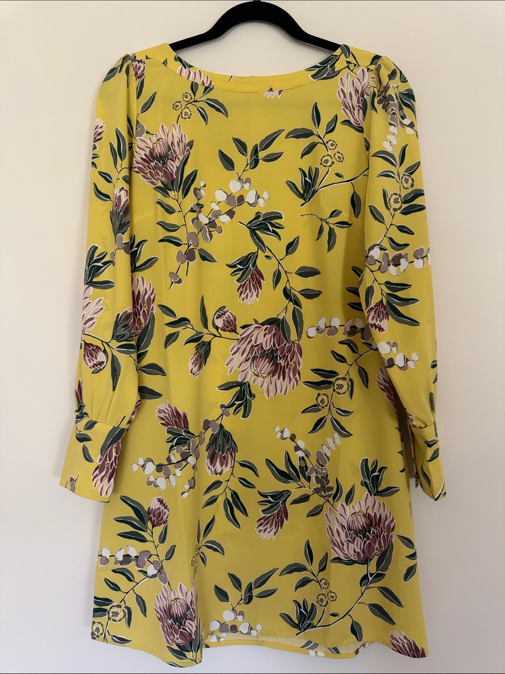 LOFT Yellow Floral Long-Sleeve A-Line Dress